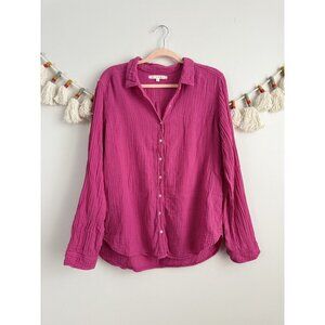 Xierna Scout Gauze Button Down Top Berry Pink Relaxed Lightweight Cotton Beach L